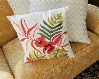Three Decorative Accent Pillows and The Two Large White Ones Are DKNY
