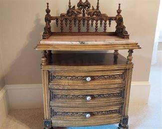 Unique Antique 3 Drawer Small French Cabinet with Marble Top
