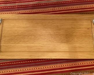 Wood carving Tray with Metal Handles