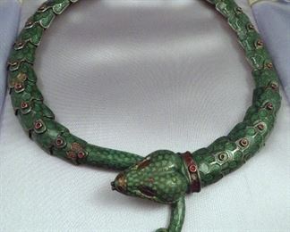 Stunning Mexican (Taxco) sterling silver & enamel articulated snake necklace in the style of Margot de Taxco