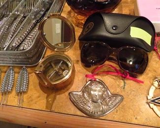 Like new women's  Rayban sunglasses with case and vintage brass compass
