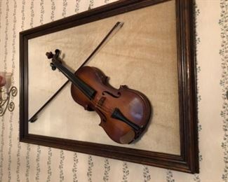 Framed Vintage Violin “Art” (removable from mounting, includes violin case)