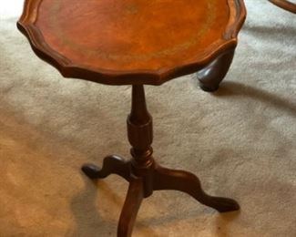 Leather Top Round Wooden Side Table