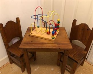 Child's Wooden Play Table and 2 Chairs
