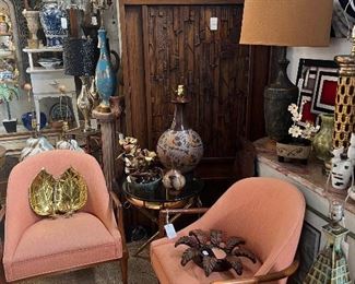 Mid-century furnishings, Murano egg lamp, vintage accessories.