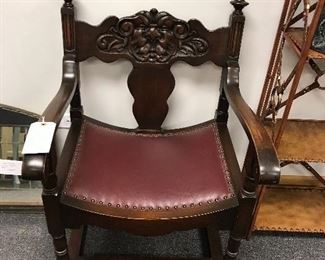 MAN IN THE WIND WALNUT ANTIQUE CHAIR WITH NEW BURGANDY LEATHER