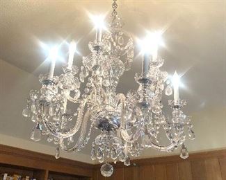 Crystal chandelier (10 bulb) measures approx 33” wide with a 36” drop