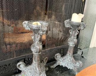 Maitland Smith ~ pair of metal candlesticks