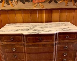 antique marble top chest 42” by 18” by 31”