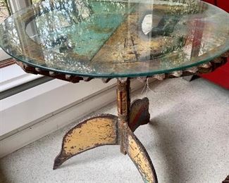unique handmade 29” diameter metal table by Cynthia Wynn