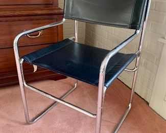 Chrome & black leather arm chair