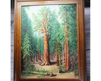 Antique 1926 Original Sequoia Redwood Tree Landscape Painting by Alice Gibson Hornby