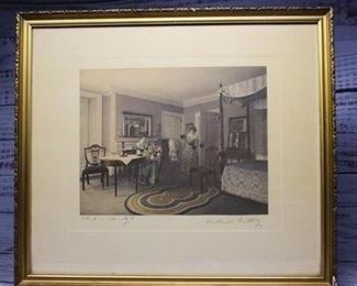 Antique Framed and Signed Platinotype Print Hand Colored by Wallace Nutting