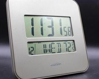 Atomix Battery Operated Wall or Table Clock Time, Date, and Thermometer