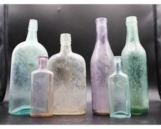 Lot of Antique Multi Colored Glass Bottles and Vials