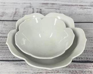 Lotus Flower Shaped Set of Two White Noodle Rice Bowl
