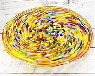 Rainbow Colored Murano Style Swirled Art Glass Bowl