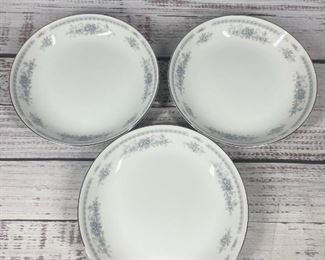 Set of Three Christine White and Light Blue Floral Fine Porcelain China Bowl