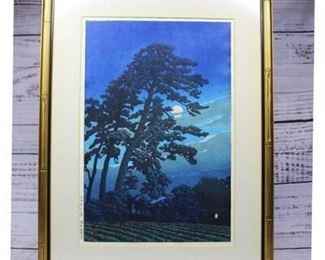 Vintage Collectible Kawase Hasui Moon at Magome Japanese Woodblock Print