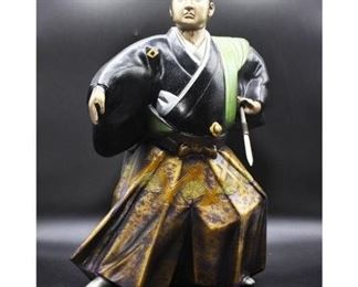 Vintage Painted Metal Copper Bronze Brass Japanese Samurai Soldier Fighter Statue