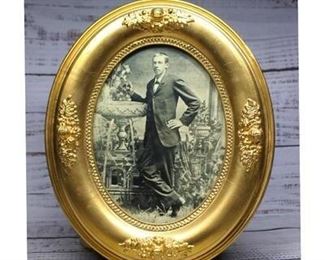 Vintage Round Gold Framed Print of an Edwardian Gentleman