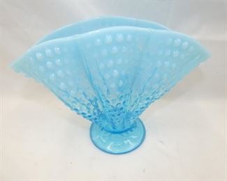 8IN BLUE FENTON FAN VASE