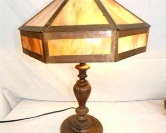 EARLY 15IN STAINED GLASS PARLOR LAMP