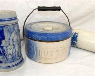 BLUE/WHITE STONEWARE PCS.