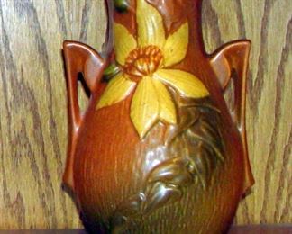 Roseville Clematis 2 Handled Vase Orange