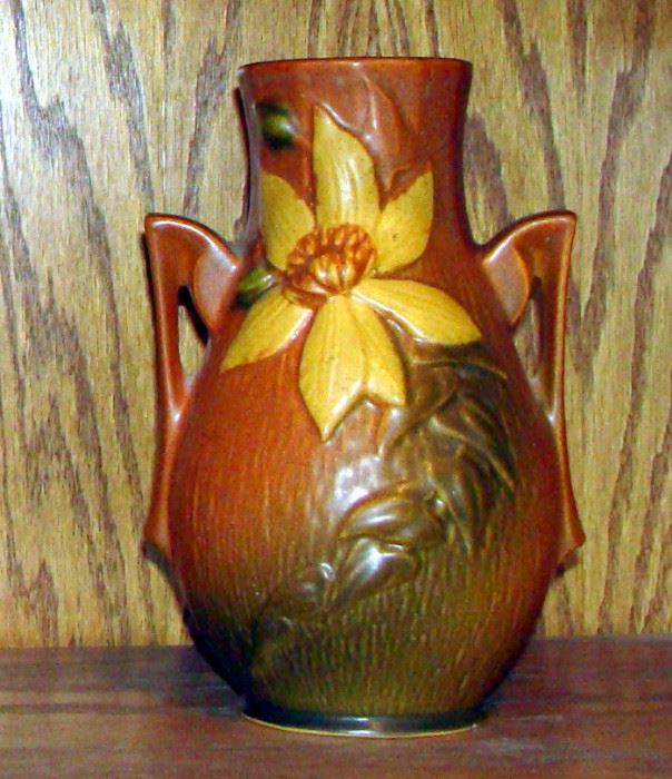 Roseville Clematis 2 Handled Vase Orange