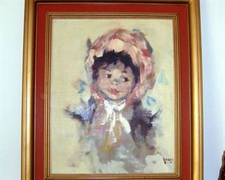 Mid Century, Oil Painting, Koros, Girl, Big Eye
