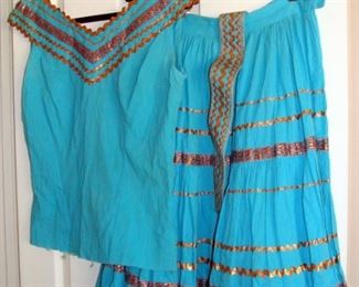 Vintage Clothing, Patio, Rockabilly, Square Dance, Skirt, Blouse, Belt, Rick-Rack, 1950's