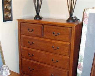 High Boy Dresser, Bedroom Set, Table Lamps, Wall Barometer