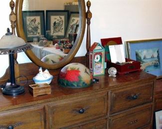 Vintage, 1960's, Dresser, Oval Mirror, Night Stand, Bedroom Set, Table Lamp, Metal Disc Music Player, Jewelry Box