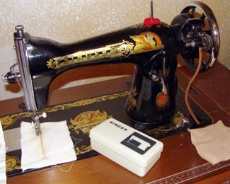 Singer, Sewing Machine, Sphinx, Treadle, Nostalgia Model 15, In Cabinet, Accessories