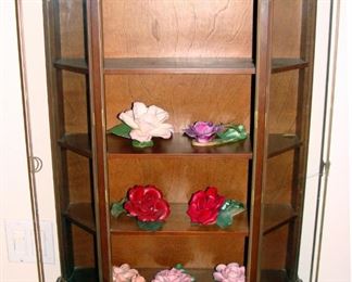 Capodimonte, Italy, Porcelain, Flower, Rose, Sculpture, Vintage Display Wall Cabinet