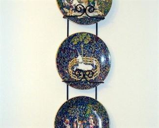 Robert Haviland, Limoges, France, 1970's, La Chasse a la Licorne, Limited Edition, Collector Plates, 6 Piece, Wall Display Rack