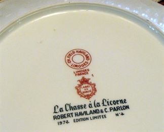Robert Haviland, Limoges, France, 1970's, La Chasse a la Licorne, Limited Edition, Collector Plates, 6 Piece, Wall Display Rack