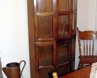 China, Curio, Display, Cabinet, Walnut, Bow Front, Lighted