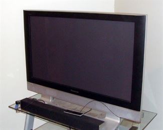 Panasonic, Plasma, TV, Television, Vizio Soundbar, Glass Media Stand