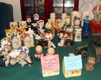 Vintage, Salt and Pepper Shakers, Japan, 1950's, 60's, Fenton, Norman Rockwell, Wall Display Cabinet