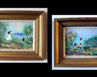 Louis Cardin, 1978, Signed, Enamel on Copper, Girl In Red Dress, Mid Century, Art