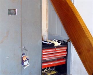 Vintage, Wood, Surf Board, Hand Shaped, Long Board, Garage, Industrial, Metal Cabinet, Locker, Tool Chest, Drawers