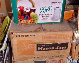 Vintage, Canning Jars, Ball, Mason, Clear, Blue, Quilted, Domed Lids, Pints, Quarts