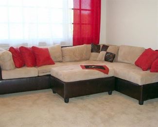 Microfiber, Faux Leather, L Shaped, Sectional, Sofa, Couch, Ottoman, Throw Pillows