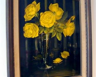 Oil Painting, Signed, Still Life, Yellow Roses, Arlette, Listed