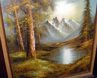 Signed, Painting, Oil, 1970's, Mountains, Pine Trees, Winter, Landscape