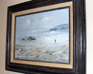 Oil Painting, Signed, Beach, Ocean, Landscape, Vintage, Mid Century
