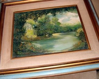 Signed, Painting, Oil, Lake, Trees, Landscape