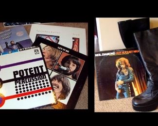 Vintage, Record Albums, LPs, Rock, Beatles, Ringo Starr, Neil Diamond, Steppenwolf, Spandau Bellet, 1970's, 1980's, Platform Boots, Disco, Goth